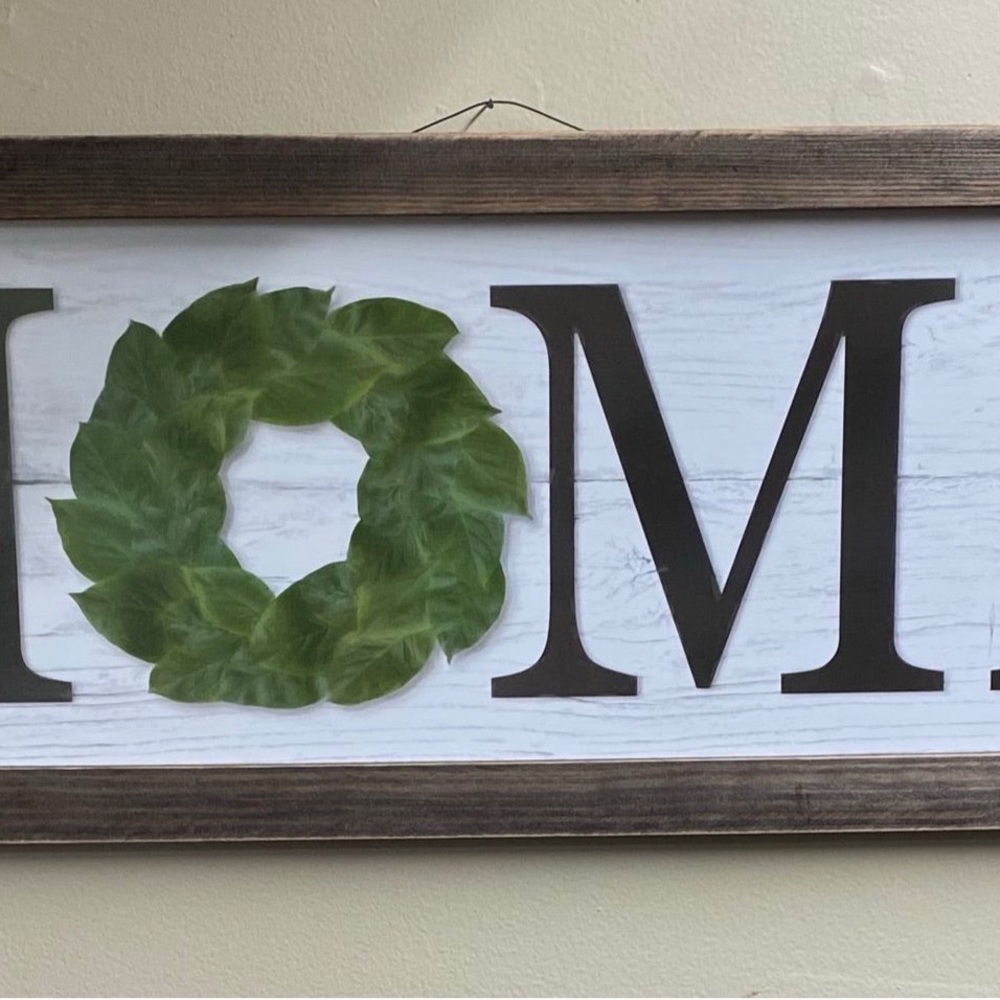 Rustic Home Sign with Green Leaf Wreath
